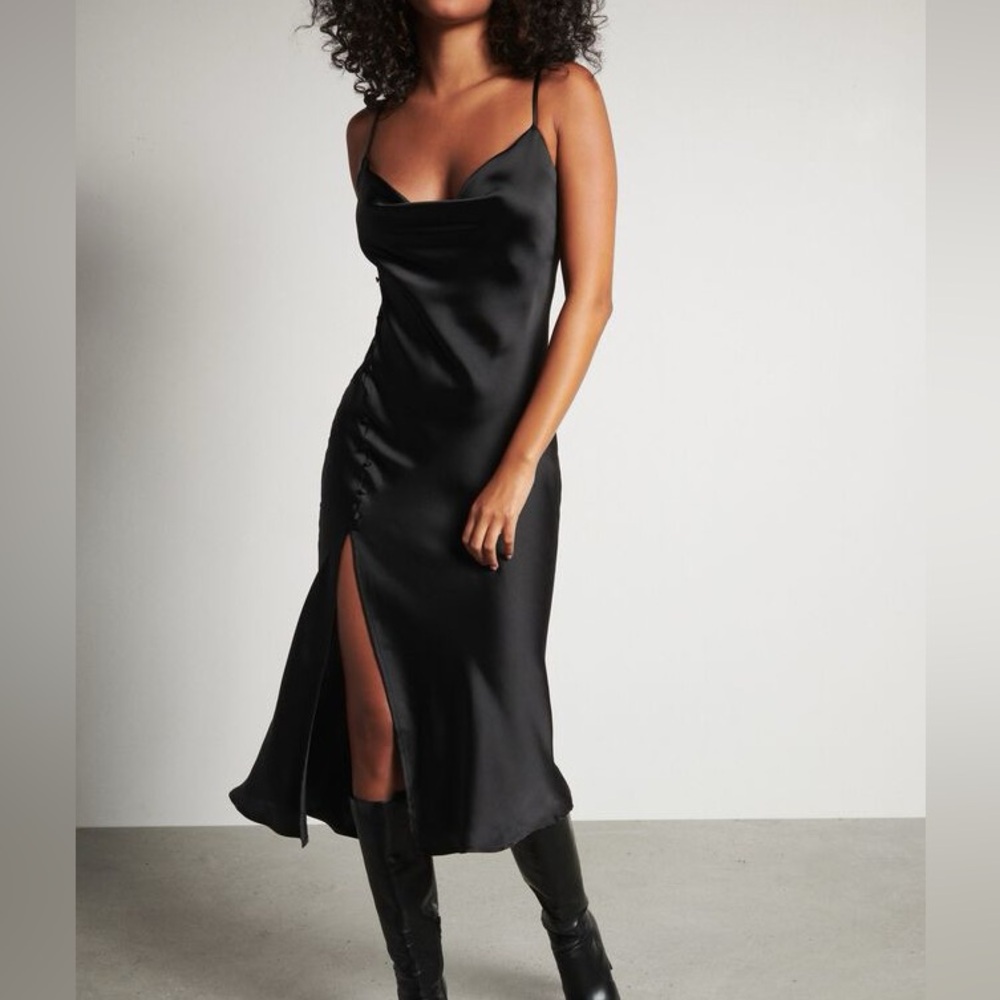 New Dynamite Black Satin Midi Dress